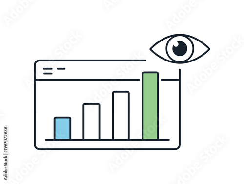 Daily work monitoring and keeping track of progress during structured professional activities, a simple bar chart panel combined with a small eye icon symbolizing oversight