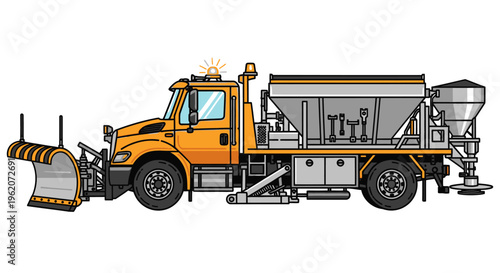 Snowplow truck with salt spreader.