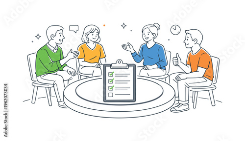 Team synchronizing weekly checkpoints and maintaining shared accountability together during a structured coordination circle in a modern office environment,