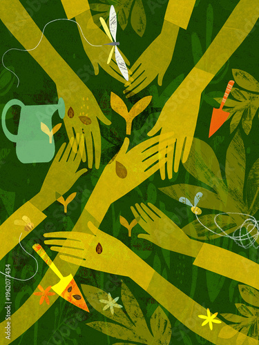 Lots of hands planting seeds