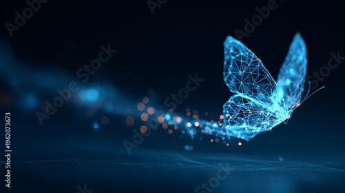 Futuristic lowpoly blue butterfly abstract technology background artificial intelligence virtual reality digital transformation quantum network speed innovation data connection concept