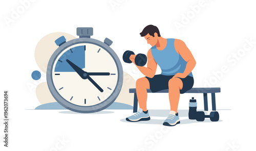 A fitness training scene where an individual engages in a regular workout routine to maintain strength and well-being in a simple environment, a person lifting