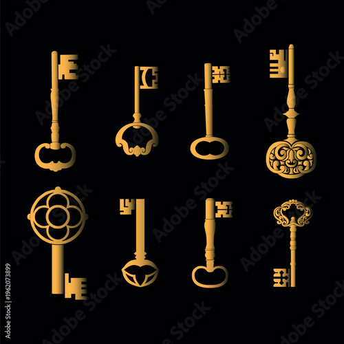 Set of old retro key icons vector template Free Vector