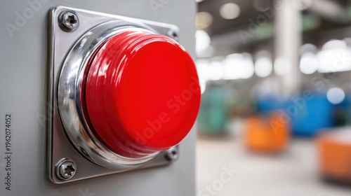 Red Emergency Stop Button Mounted on Industrial Equipment Control Panel