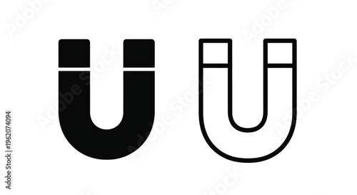 Two horseshoe magnets one filled and one outlined side by side