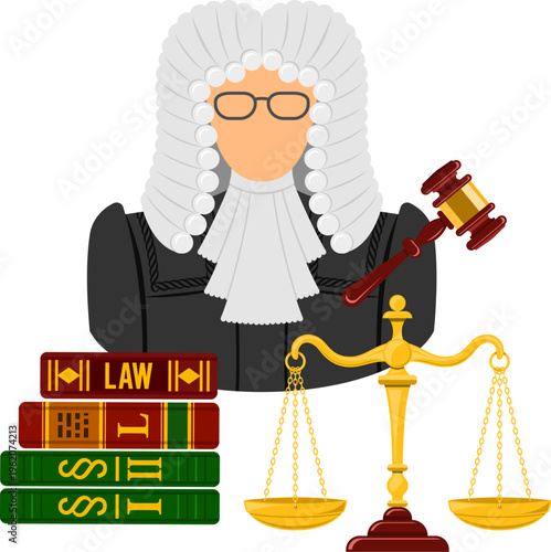 Judge Icon with Scales and Gavel