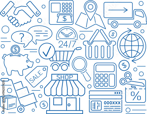 Online Shopping Thin Lines Web Icon Concept