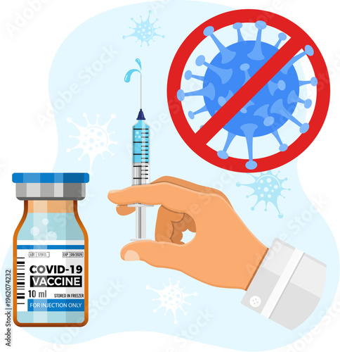 Covid-19 coronavirus vaccine and syringe injection