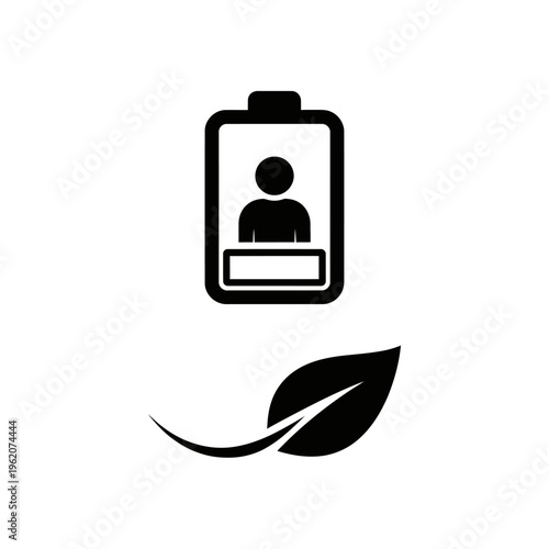 Eco-friendly energy concept: battery with person icon and green leaf symbol