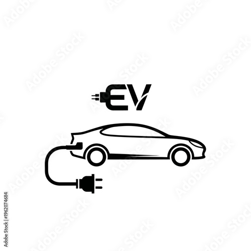 Electric Vehicle (EV) Charging Icon: Car with Plug and EV Text