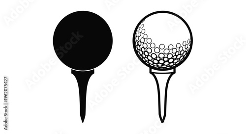 Two golf balls depicted in contrasting black and white styles