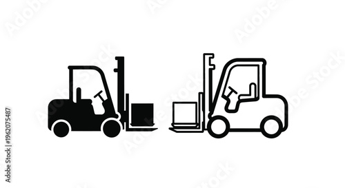 Two forklift illustrations one black and one white with loaded pallets