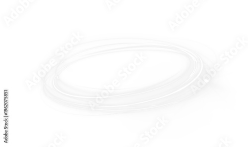 Abstract glowing spiral made of white light trails forming a smooth circular motion. Subtle highlights and particles enhance the depth and shine. Minimal elegant composition for premium visual designs