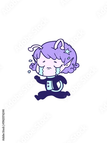 jumping motion animation of a cartoon crying alien girl