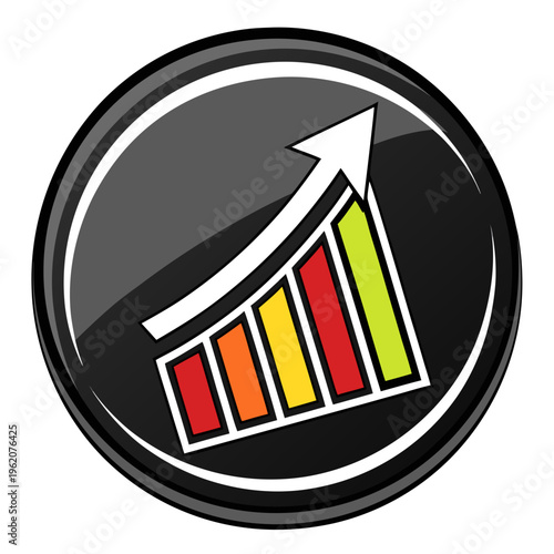 colorfull business graph arrow icon on black glossy button .vector icon
