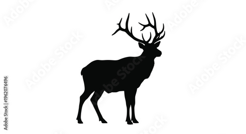 Silhouette of a majestic stag standing in profile against a white background