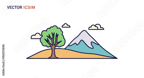 Tree standing alone on hill side.