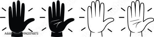 Human palm hand vector icon set showing stop signal high five gesture and open hand for communication safety and help.
