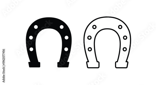 Two depictions of a horseshoe one black and one white outline