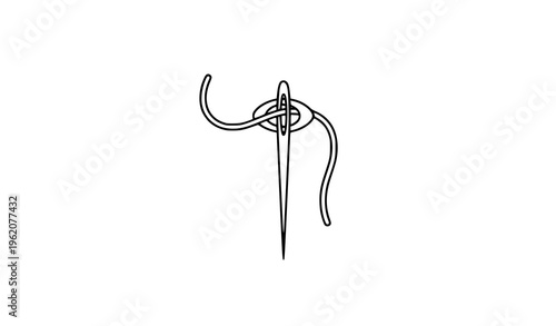 Sewing needle threaded loop line icon stitching vector