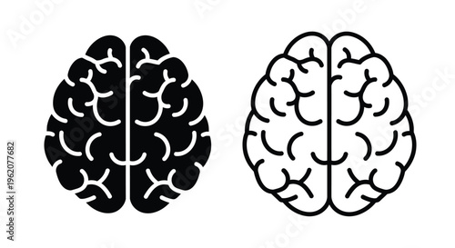 Two human brain hemispheres shown in contrasting black and white tones
