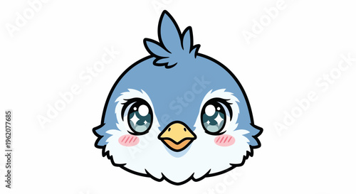 Cute Cartoon Blue Bird Face Closeup.