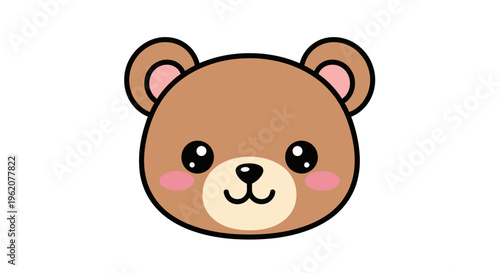 Cute Cartoon Brown Bear Face.