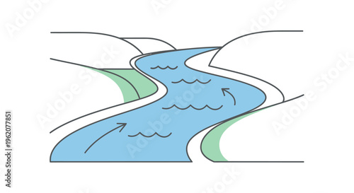 Winding River Water Flow Illustration.