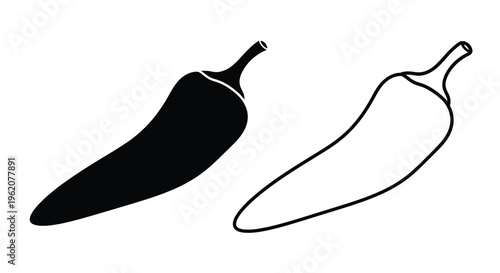 Two chili pepper silhouettes solid black and outlined in white