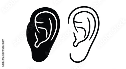 Two contrasting ear outlines a solid black and a white silhouette