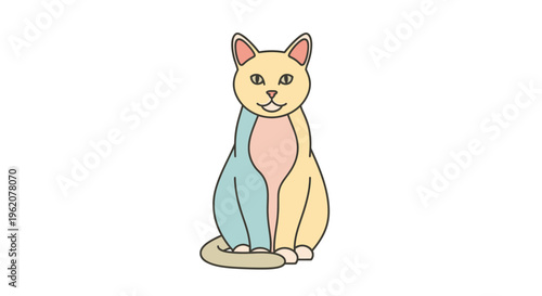 Colorful Cat Sitting Alone Facing Forward.