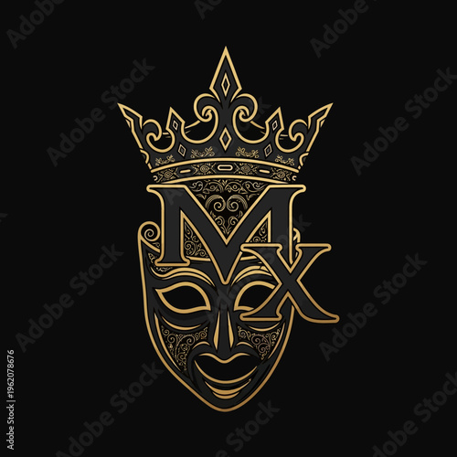 Elegant Masquerade Mask with Crown and "MX" Monogram - Luxury Symbol