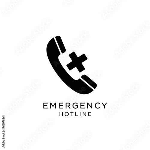 Emergency Hotline Icon with Phone and Cross Symbol, Call for Help