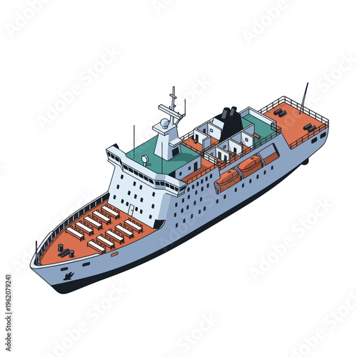 Illustration of a modern ferry boat on white background.