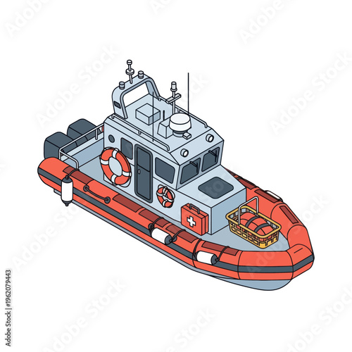 Isometric Illustration of a Rigid Hull Inflatable Boat RHIB.