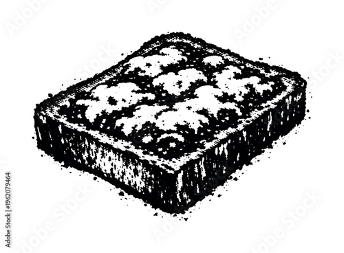 A realistic slice of toasted pizza bread with melted cheese and sauce shown in three-quarter perspective, enlarged to fill most of the frame and isolated on a