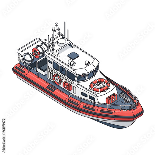 Detailed Illustration of a Coast Guard Rescue Boat.