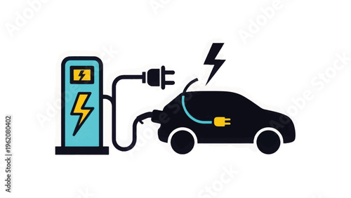 Electric Car Charging Station Icon. EV Energy Refueling Illustration for Sustainable Future Mobility and Renewable Power Technology.