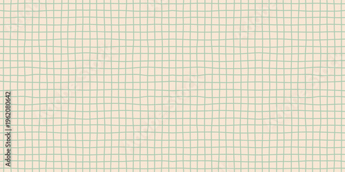 Seamless grid pattern hand drawn crayon texture soft green lines beige background children's drawing style geometric minimal textile wallpaper wrapping paper organic natural design
