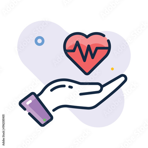 Premium outline icon showing cardio care and heart health monitoring