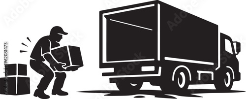  silhouette of driver truck load heavy lift