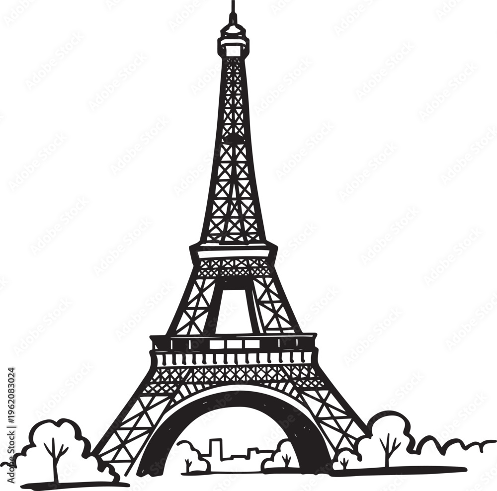 Obraz premium Eiffel Tower line art vector illustration of the Paris landmark isolated