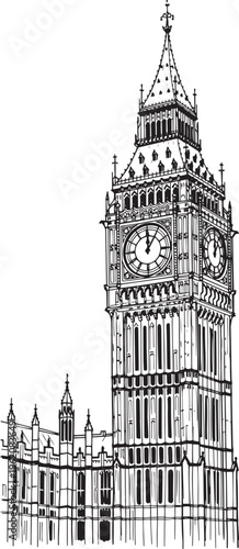 Big Ben and Palace of Westminster line art vector, London landmark isolated