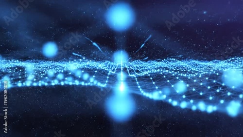 Futuristic digital data network with glowing blue particles