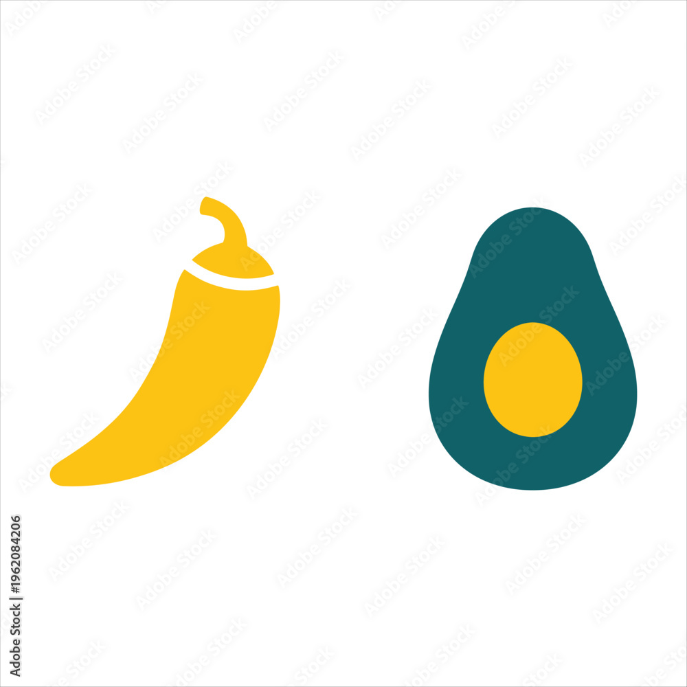 Fototapeta premium Banana and avocado fruit icons