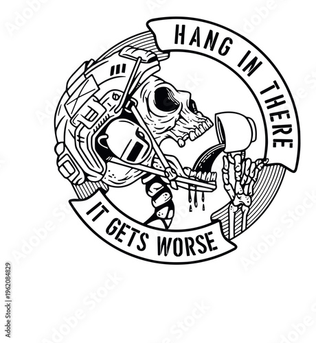 Schilderij op canvas Hang In There Tactical Skull SVG, Funny Coffee Skeleton SVG, Skull SVG