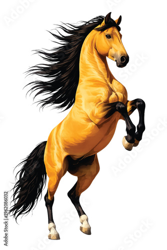 Isolated black stallion vector illustration of a wild mustang horse running at full speed with a flowing mane gallop on a white background