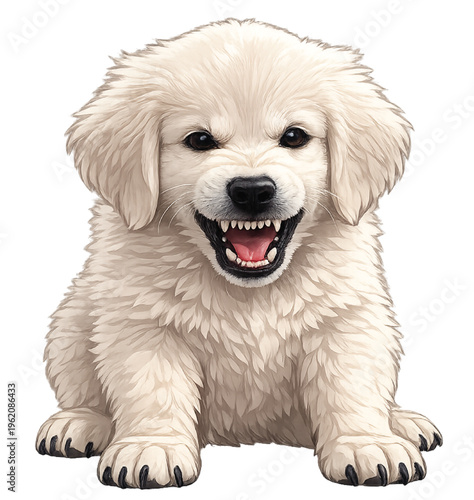 Adorable purebred golden retriever puppy sitting isolated on a white background in a studio portrait of a cute young domestic canine pet