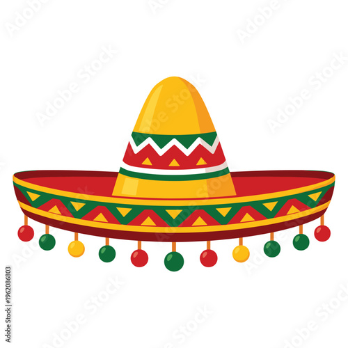 Vibrant mexican sombrero with colorful tassels and embellishments