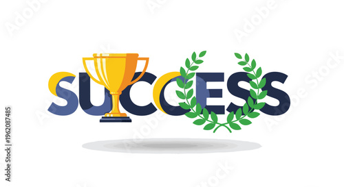 Visual representation of ultimate accomplishment, triumph, featuring a golden award and victorious laurel wreath.